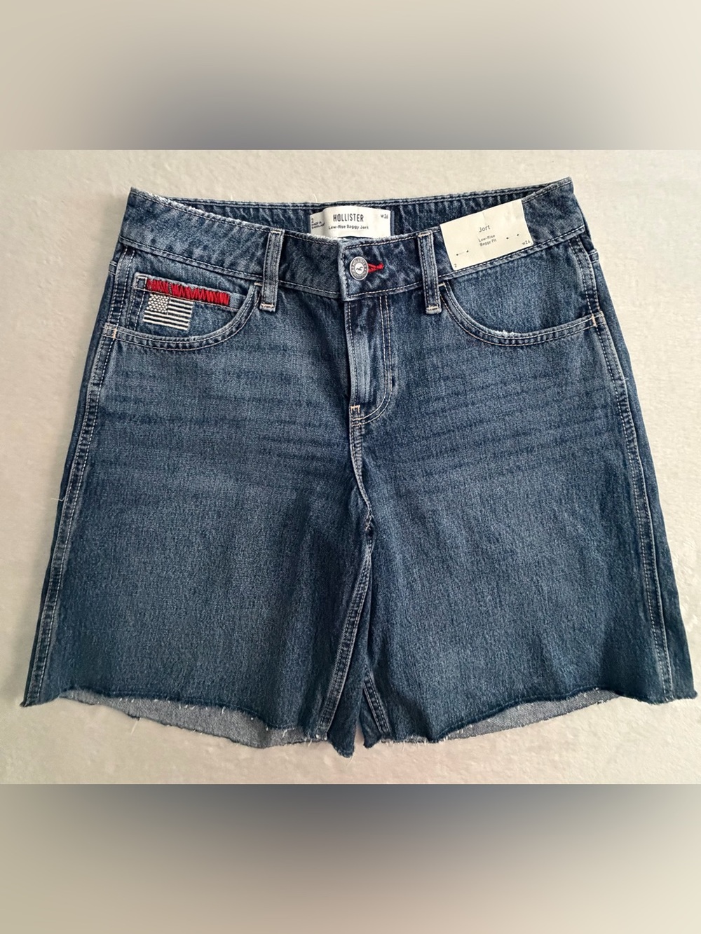 Hollister NWT Americana Cotton Patriotic Low Rise Baggy Jort Shorts, Size 2/26